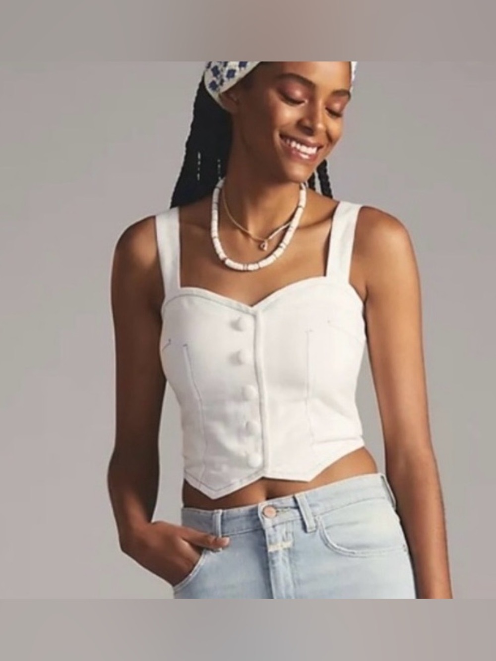 Maeve Anthropologie White Corset-Style Button Front Cami